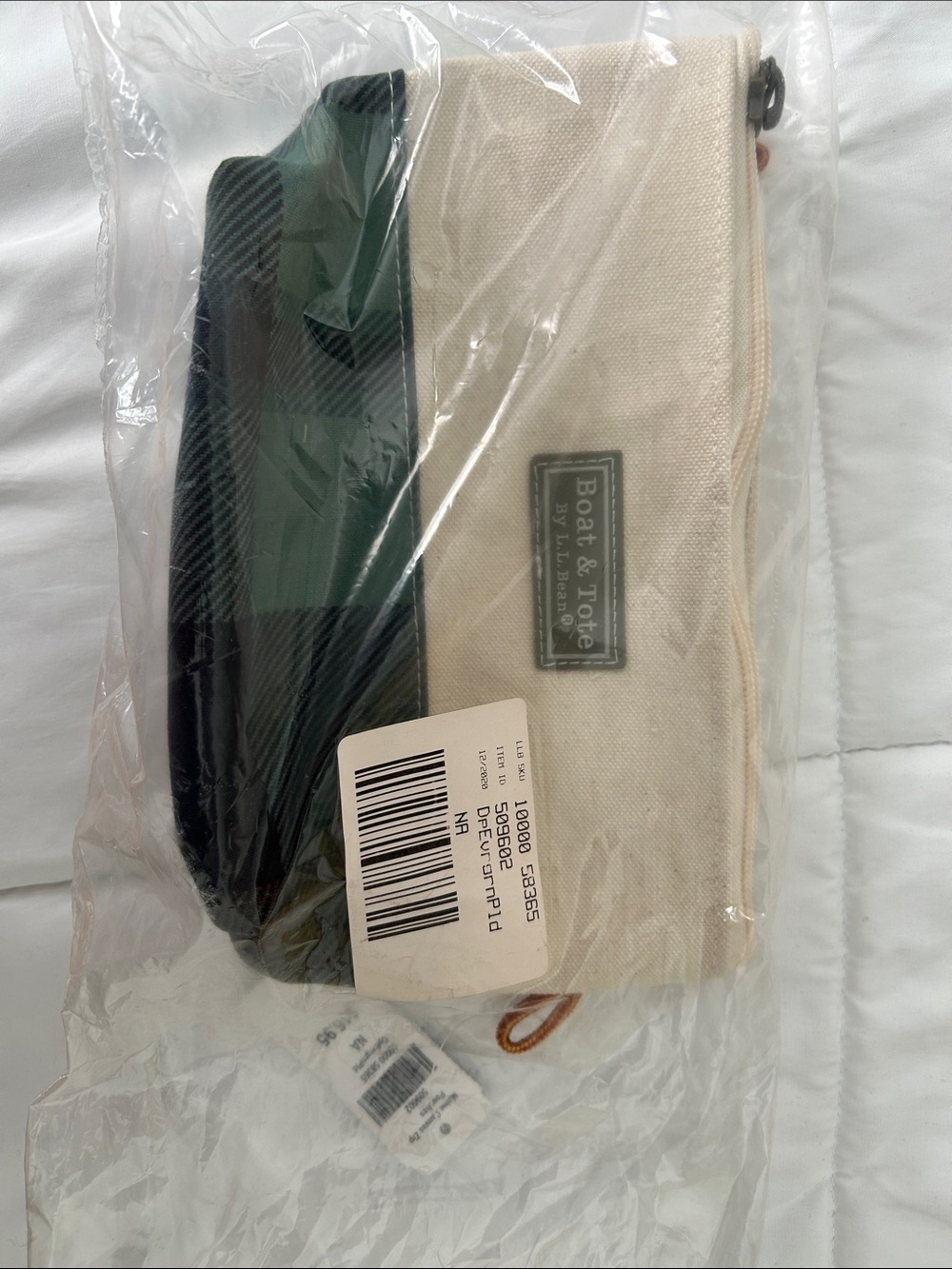 Boat & Tote by L.L. Bean Canvas Zip Pouch - Cream and Black/Green plaid